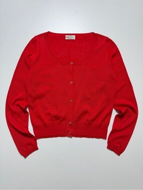 Prada Milano Blank Buttonup Cardigan Womens Small Red Wool Blend Lightweight